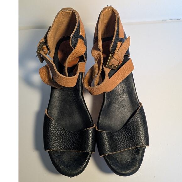 GEE WAWA Black Tan Cork Wedge Platform Ankle Strap Sandals Women's Size 9.5 - Picture 10 of 12